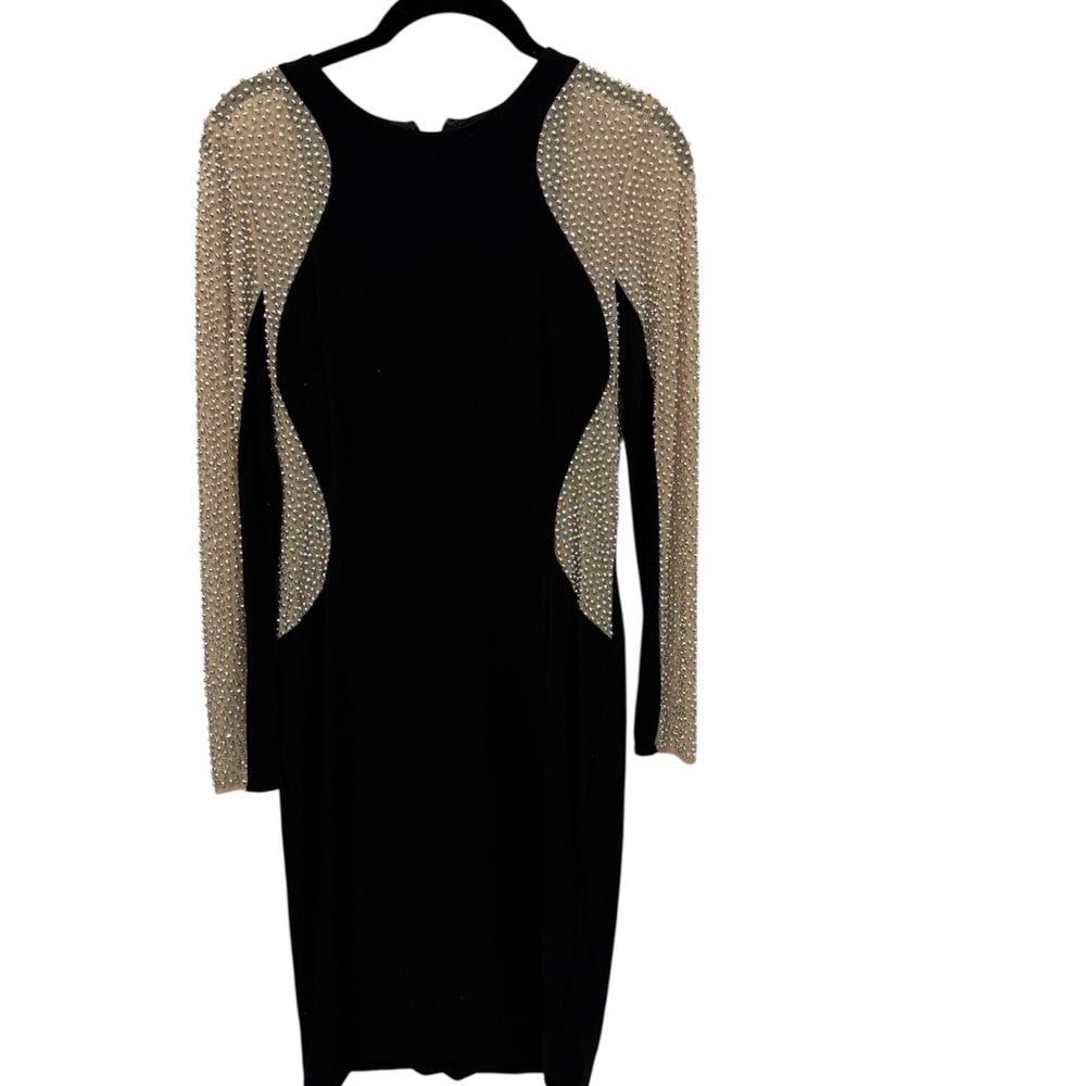 Chic Long Sleeve Black Dress with Gold Accents